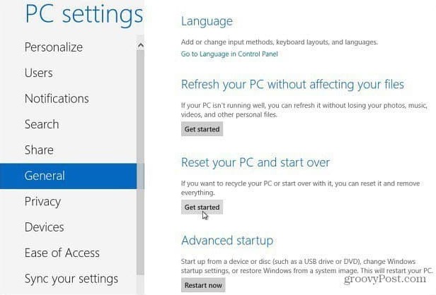 reset laptop Dell Win 8
