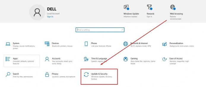 Reset laptop dell win 10